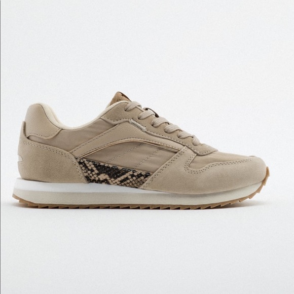Zara Shoes Zara Nwt 8 Soft Athletic Sneakers With Leather And Print